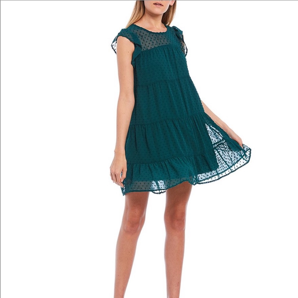 Midnight Doll Cap Sleeve Ruffle Clip Dot Dress